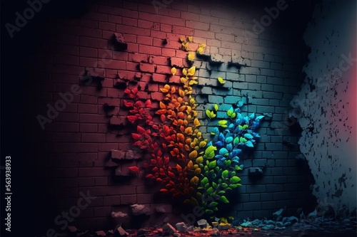 Background with colorful graffiti on brick wall. Wallpaper  background. Created by generative AI technology.