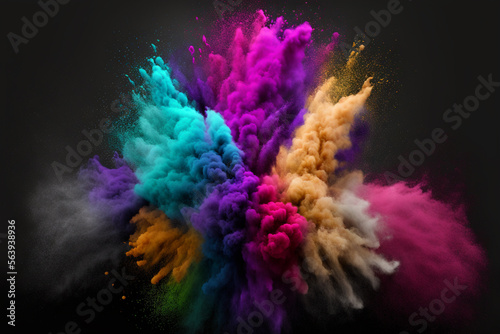 Explosive Color Powder Burst Rainbow colors dust splash concept. Ai generated  photo