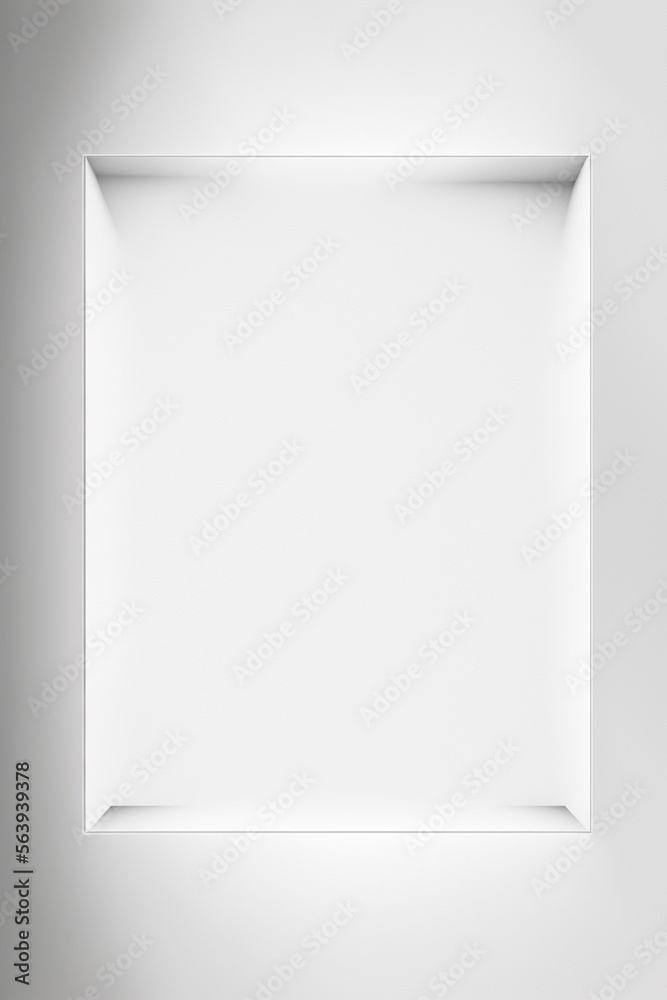 White picture frame mockup template. Realistic square empty picture frame on wall. 3D illustration.
