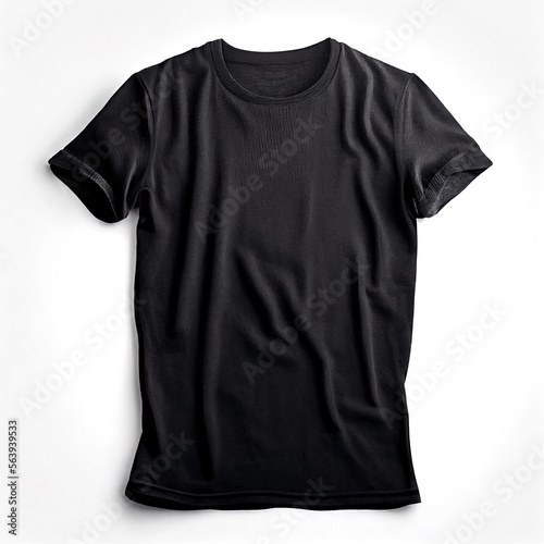 Blank t-shirt black color isolated on white background. Design element for branding placement. Digitally generated AI image
