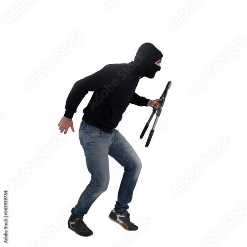 Foto Thief with balaclava acts in silence to steal apartments with wire cutters in ha