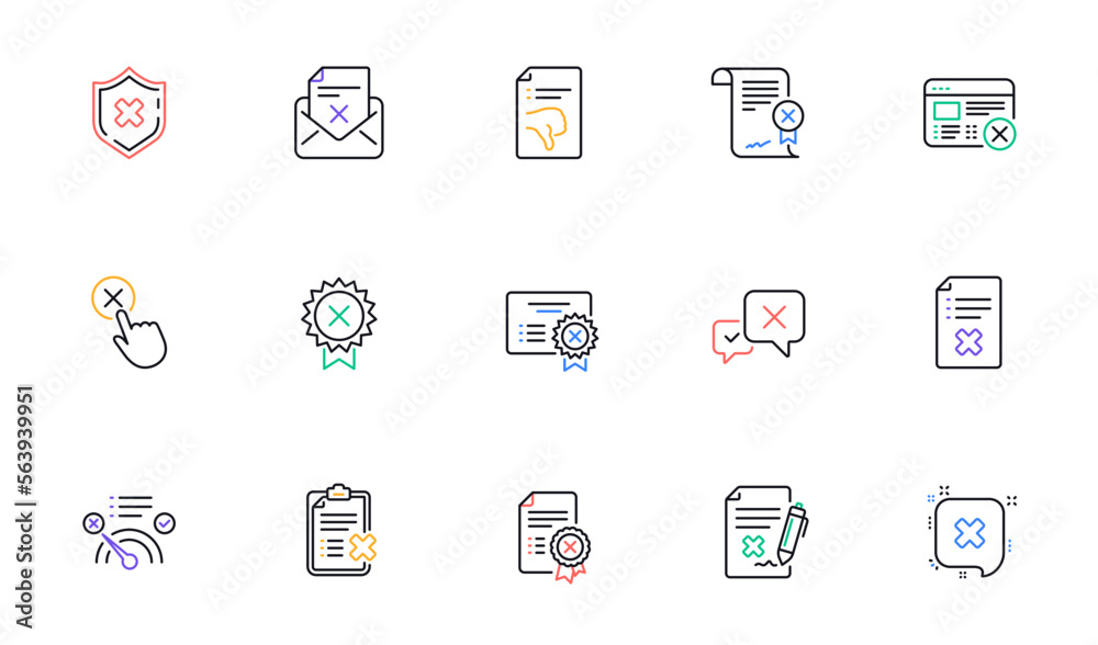 Reject line icons. Decline, Cancel and Dislike. Disapprove linear icon set. Bicolor outline web elements. Vector Reject line icons. Decline, Cancel and Dislike. Disapprove linear icon set. Bicolor outline web elements. Vector