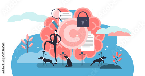 Intellectual property illustration, transparent background. Flat tiny author persons concept. Idea legal owner information protection with trademark and copyright. Data license trade.