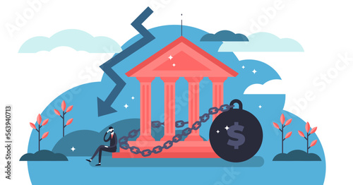 National debt illustration, transparent background. Tiny government credit persons concept. Global and domestic money loss problem. Bad economy and finance deficit risk symbol. © VectorMine