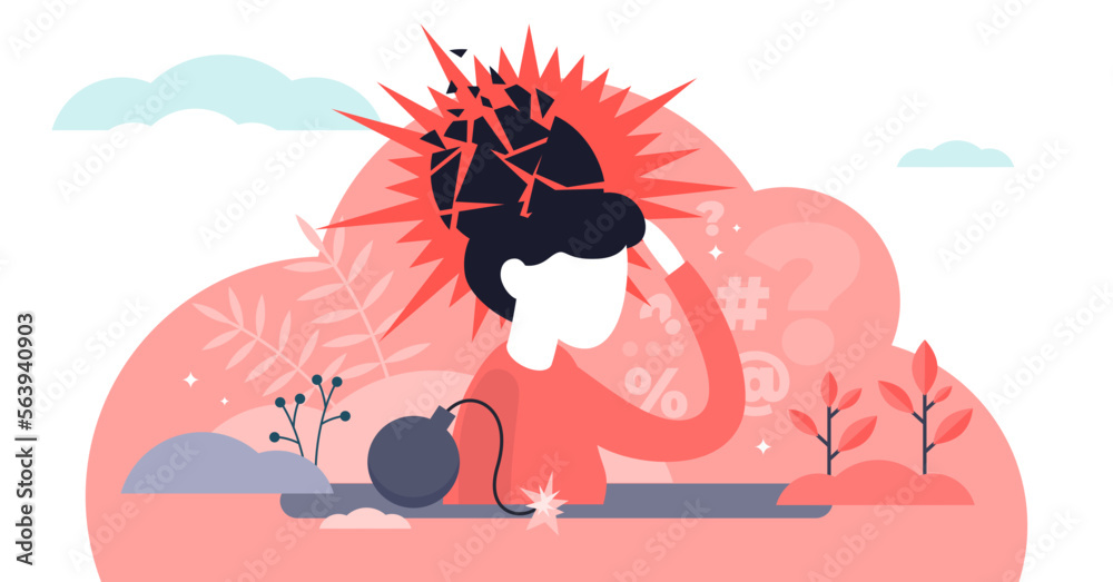 Psychological trauma concept, flat tiny person illustration