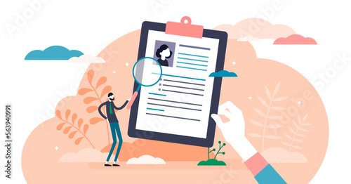 Resume illustration, transparent background. CV work application flat tiny persons concept. Labor quality report and survey presentation for human resources.