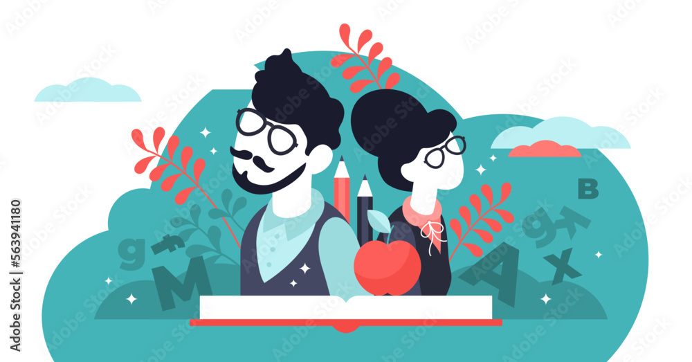Naklejka premium Teachers day illustration, transparent background. Flat tiny world educators holiday persons concept. October academic occupation celebration time.