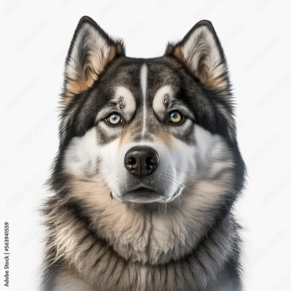 Alaskan Malamute Dog looking at camera, Photo Studio, Generative AI Alaskan Malamute Dog looking at camera, Photo Studio, Generative AI