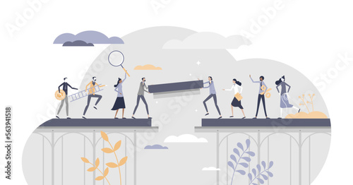 Business cooperation as joint venture partnership project tiny person concept, transparent background. Common work to do together with collaboration, partnership and teamwork illustration.