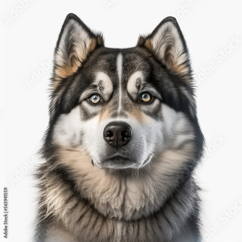 Alaskan Malamute Dog looking at camera, Photo Studio, Generative AI