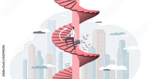 Career growth and job promotion as work achievement tiny person concept, transparent background. Successful strategy and financial rise for better position as professional employee illustration.