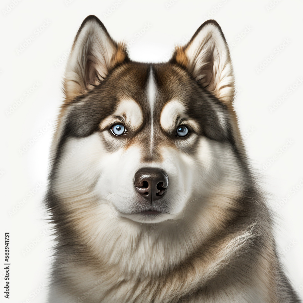 Alaskan Malamute Dog looking at camera, Photo Studio, Generative AI