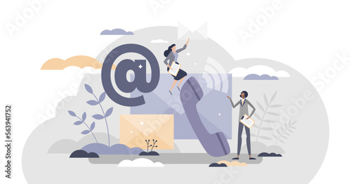 Contact us support as customer care service call or email tiny person concept, transparent background. Phone or mail letter communication form as information sending for assistance, help.