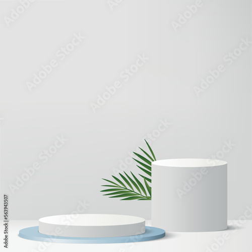 3d white color podium and minimal white color wall scene. 3d podium minimal abstract background. Pastel color abstract room design. Vector