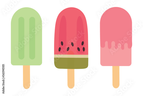 Popsicle ice cream set on a stick. Vector illustration isolated on white background