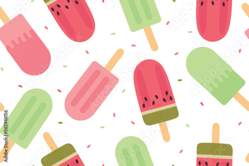 Seamless pattern of popsicle ice cream. Vector illustration isolated on a white background