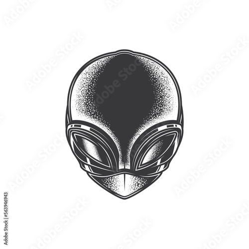 Original monochrome vector illustration of an alien head in retro style.