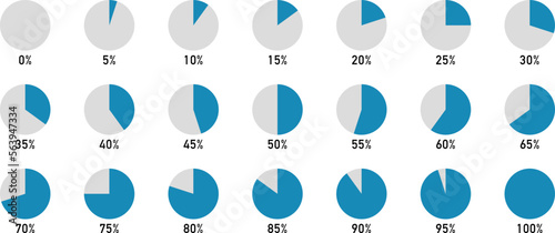 Set of pie charts from 0% to 100% (5% increments)