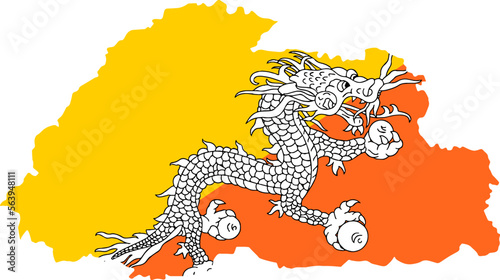 Bhutan flag on map on transparent  background