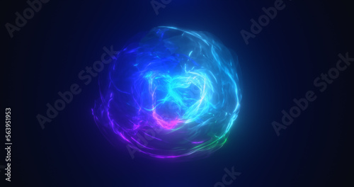 Abstract blue energy sphere transparent round bright glowing, magical abstract background