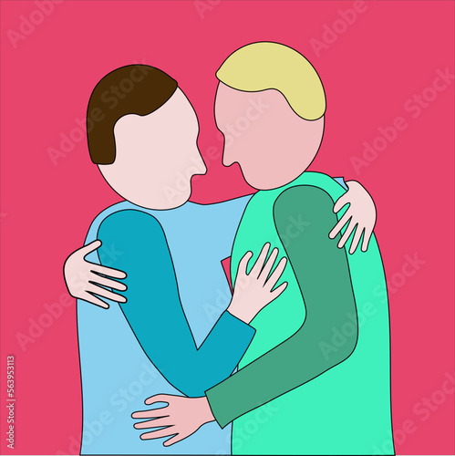 Two people of the same sex embrace each other tenderly