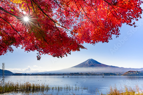 山梨県富士河口湖町 紅葉シーズンの河口湖 © あんみつ姫
