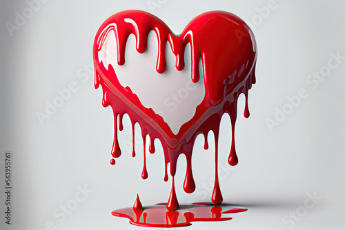 3D Herz auf weißem Hintergrund mit flüssiger Farbe und Farbspritzer, Ultrahart, rot, 3d, Farbklecks, Farbe, perfekt, Valentin, Leidenschaft, liebe, isoliert, glänzend, Heirat, rundlich, realistisches  photo