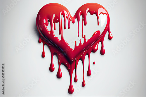 3D Herz auf weißem Hintergrund mit flüssiger Farbe und Farbspritzer, Ultrahart, rot, 3d, Farbklecks, Farbe, perfekt, Valentin, Leidenschaft, liebe, isoliert, glänzend, Heirat, rundlich, realistisches  photo