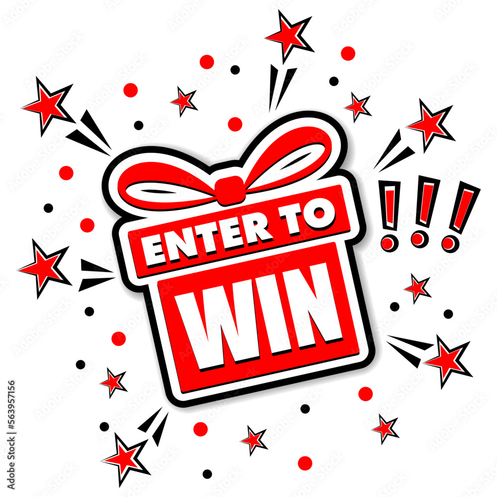 Enter to win on gift box. Vector template on transparent background