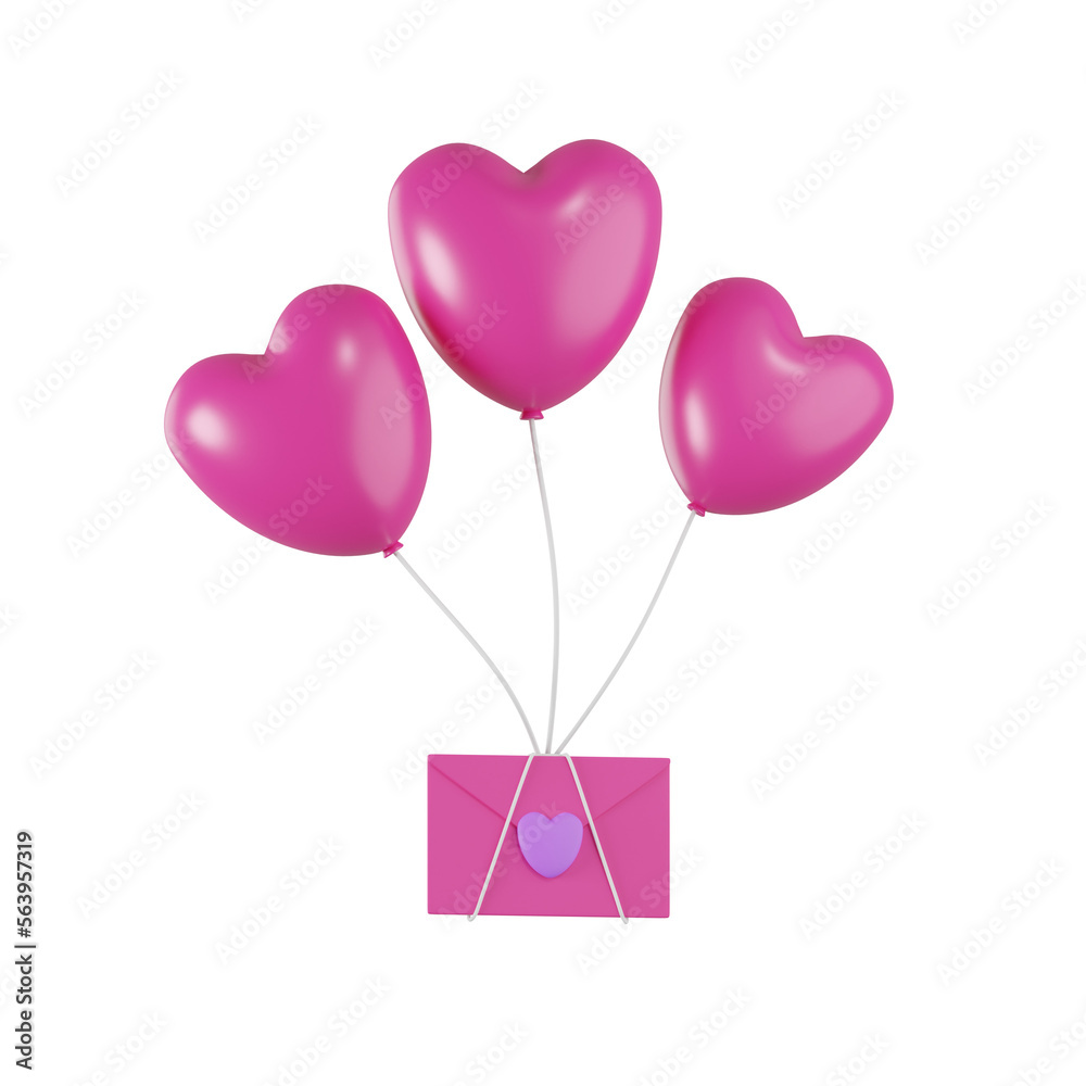 Balloon Bring Letter Valentine 3D Illustration
