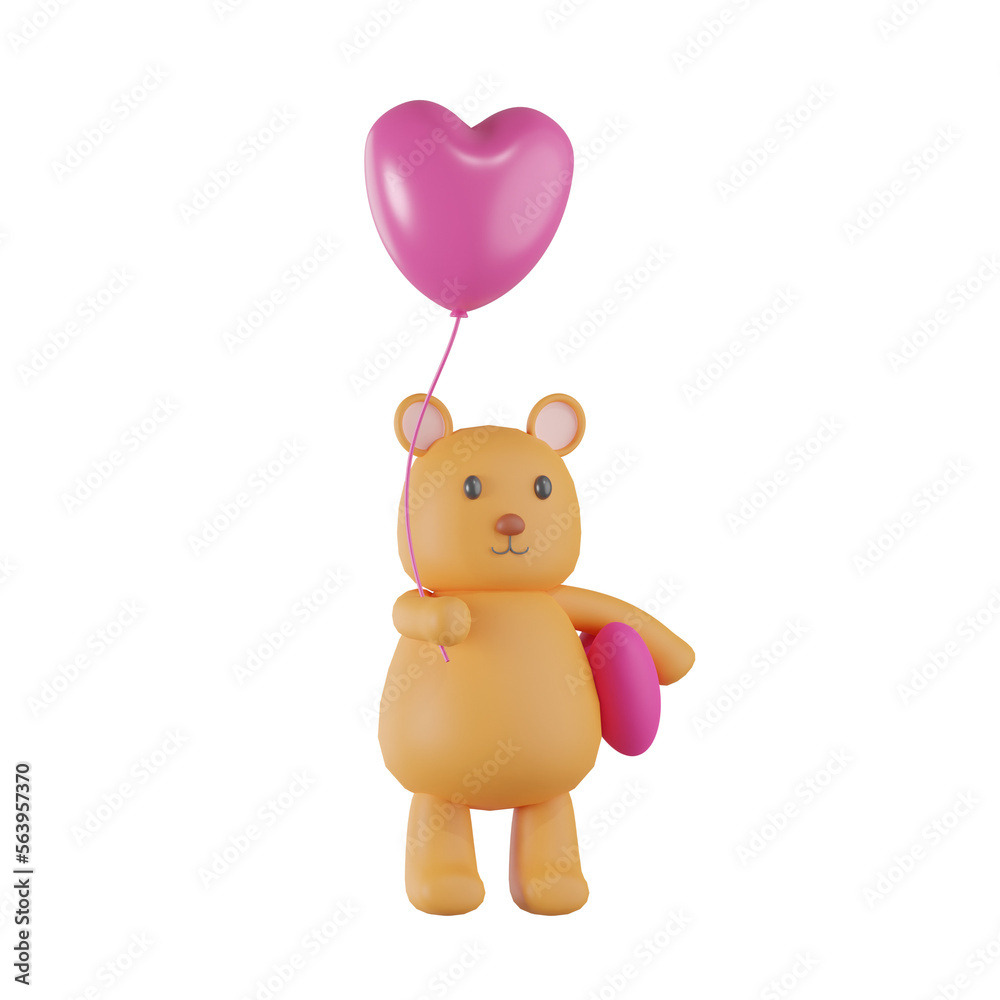 Bear Valentine 3D Illustration