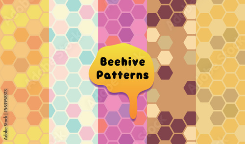 ハチの巣模様　イラスト素材　ハニカム構造パターンセット　シームレスパターン　Beehive Patterns Seamless Patterns