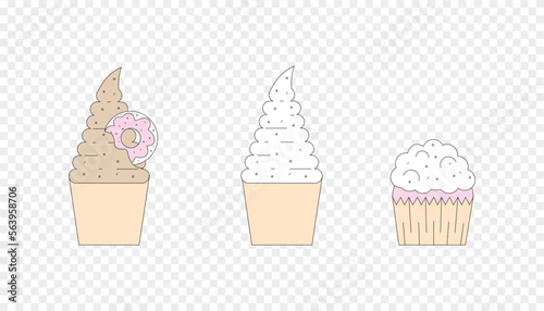 ice cream in waffle in different flavor cookie with hole