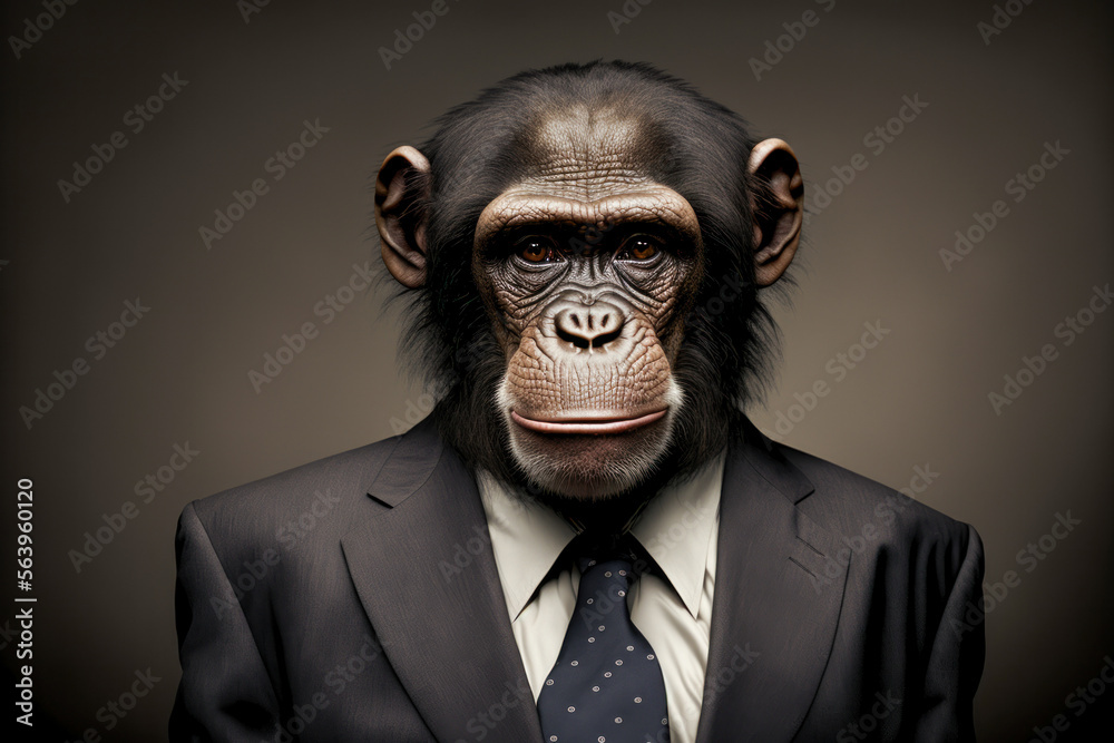 Portrait of a Chimpanzee dressed in an elegant business suit, generative ai Portrait of a Chimpanzee dressed in an elegant business suit, generative ai