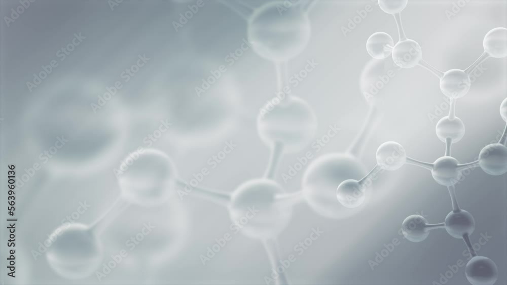 Concept realistic molecules background. Science illustration of a cream molecule. Hyaluronic acid skin solutions advertising, collagen serum drop with cosmetic advertising background. 3d rendering.
