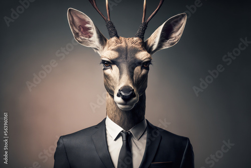 Portrait of a Deer dressed in an elegant business suit, generative ai