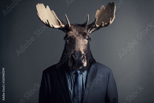 Portrait of a Moose dressed in an elegant business suit, generative ai © GHart