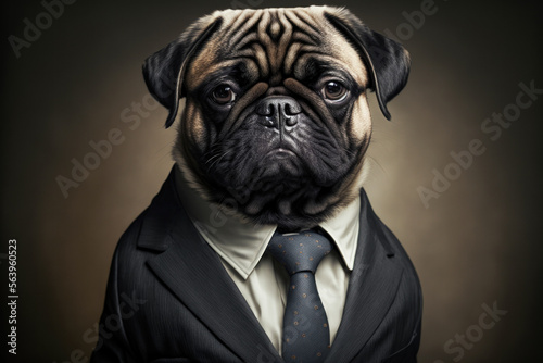 Portrait of a pug dog dressed in an elegant business suit, generative ai © GHart
