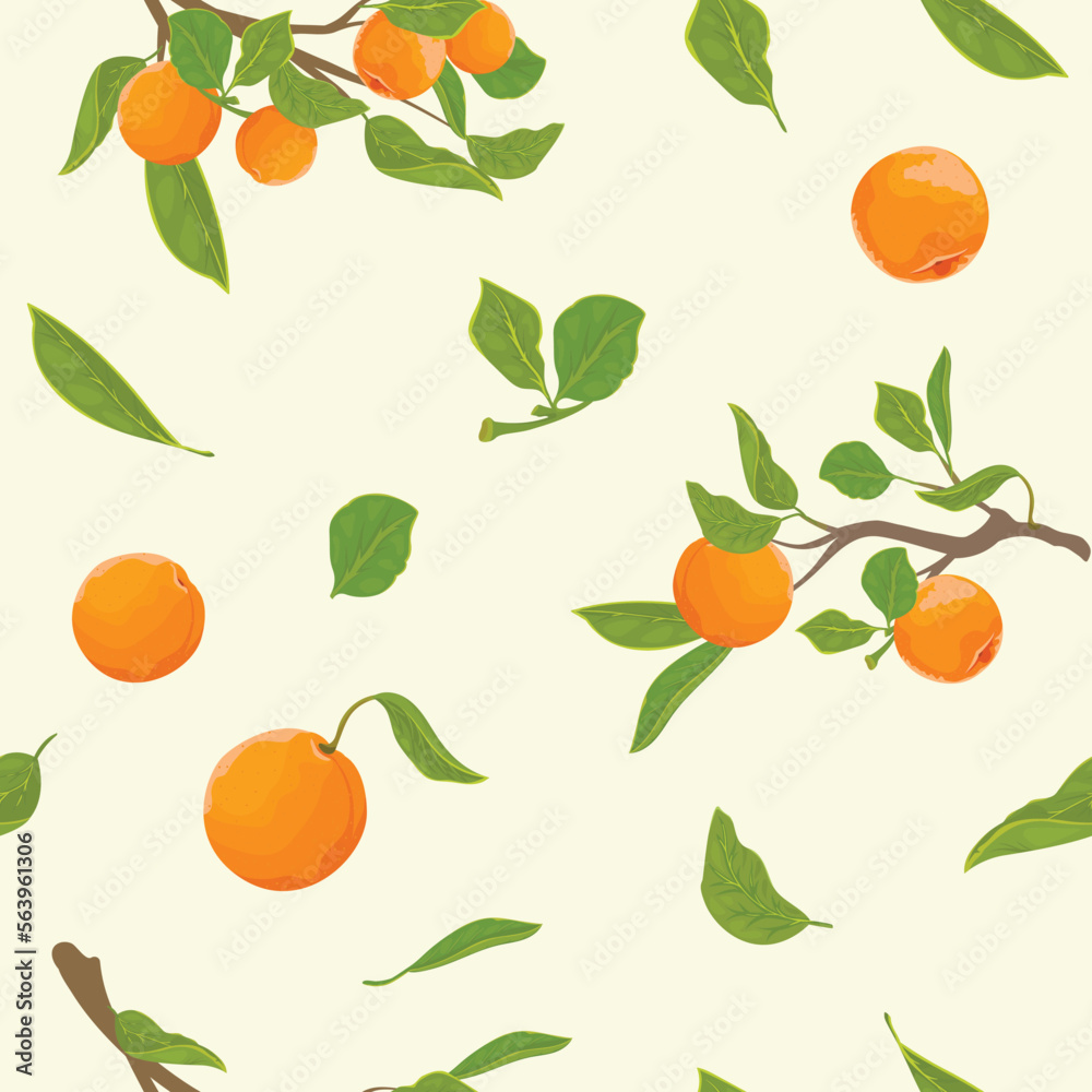Seamless pattern with tangerines and green leaves