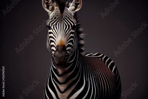 Portrait of a zebra.  Digitally generated AI image.