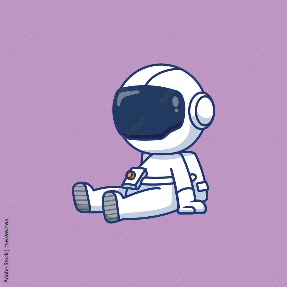 Fototapeta premium Cute Astronaut Character Sitting and Relaxing Concept