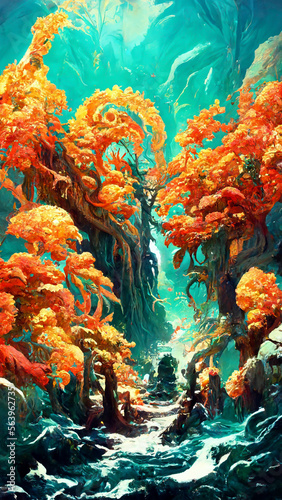 Mayan style forest Travel through time under the sea illustration art Generative AI Content by Midjourney