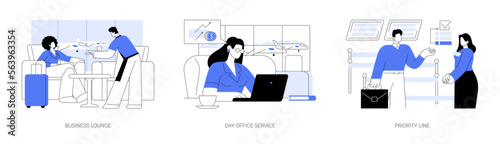 Business services in the airport abstract concept vector illustrations.