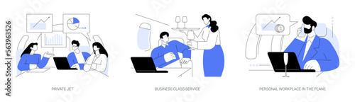 Business travel by plane abstract concept vector illustrations.