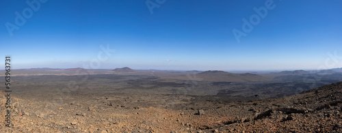 Views across the black lava volcano field of Jabal Qidr in the Harrat Khaybar region, north west Saudi Arabia