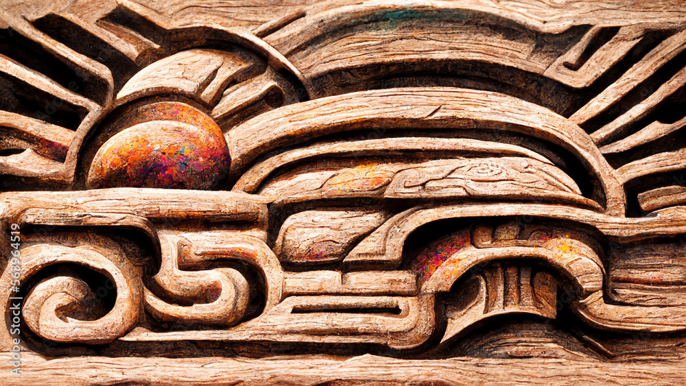 Mayan style wood Artistic colors illustration art Generative AI Content by Midjourney Mayan style wood Artistic colors illustration art Generative AI Content by Midjourney
