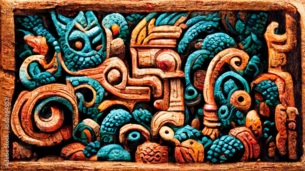 Obraz premium Mayan style wood Artistic colors illustration art Generative AI Content by Midjourney