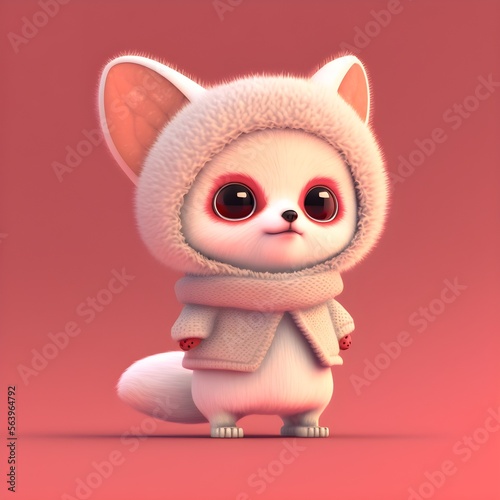 illustration of pink Chilean Pudu - stand up anthropomorphic valentine gift holding happy cute fox created by generative ai tool  fluffy and hairy  wearing a winter hat  and scarf