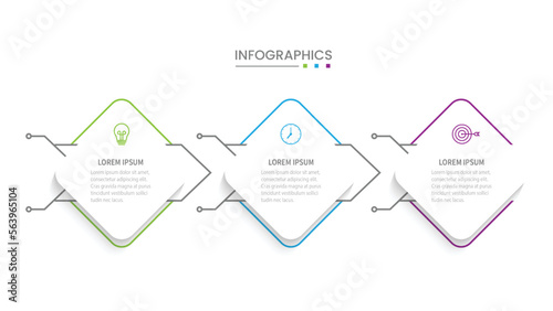 Business infographic thin line process with square template design with icons and 3 options or steps. Vector illustration. 