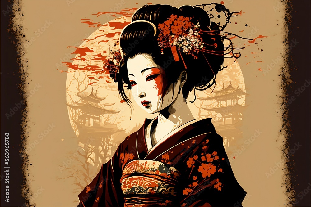 Fototapeta premium Young Geisha in Ukiyo-e